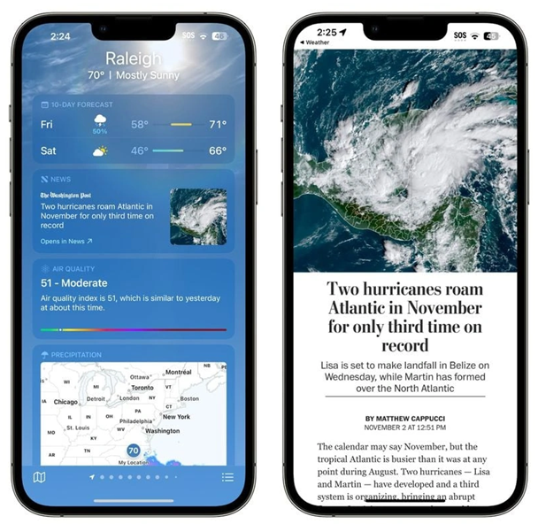 复兴苹果14维修分享iPhone 14手机如何看天气时顺带看新闻 