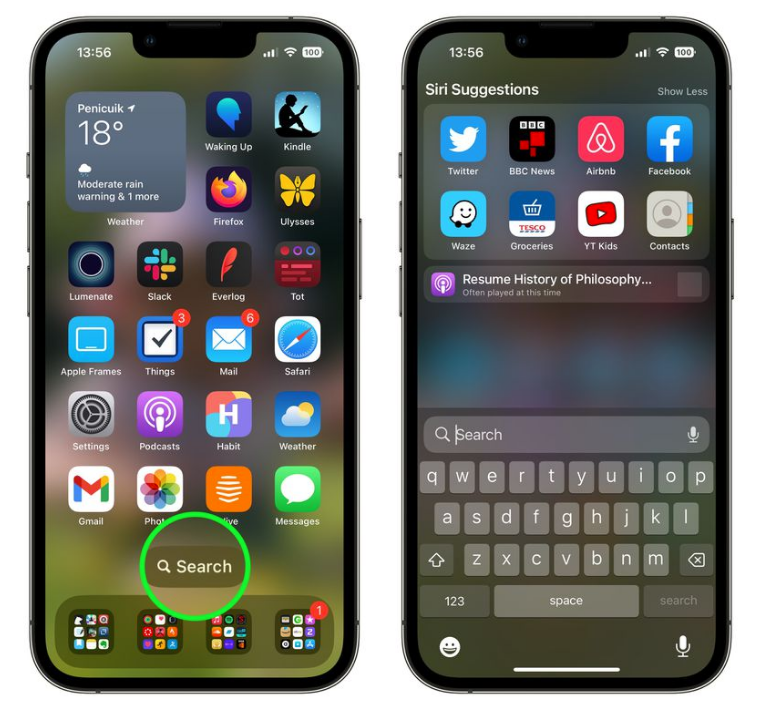 复兴苹果手机维修分享升级到 iOS 16 后，如何删除主屏幕上的搜索按钮 