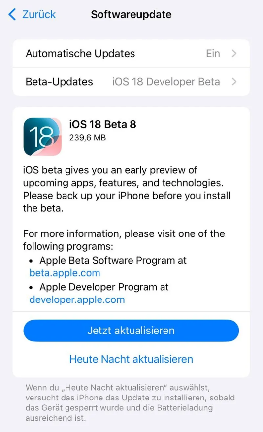 复兴苹果手机维修分享苹果 iOS / iPadOS 18 开发者预览版 Beta 8 发布 